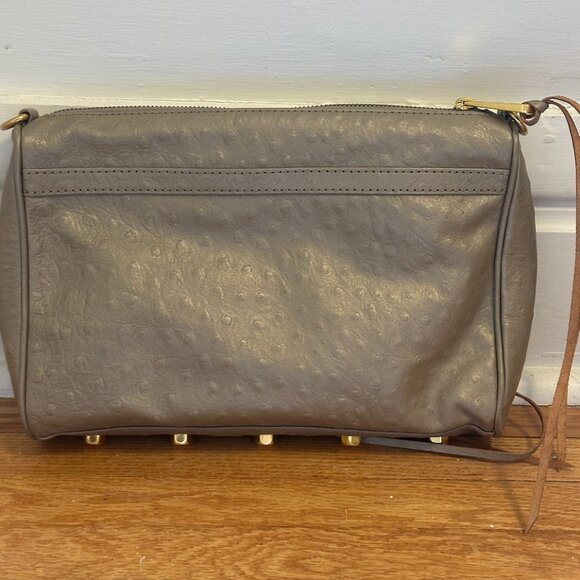 Rebecca Minkoff Gray Mini M.A.C. Leather Crossbody Bag Brass Chain Metal Accents - Picture 2 of 5